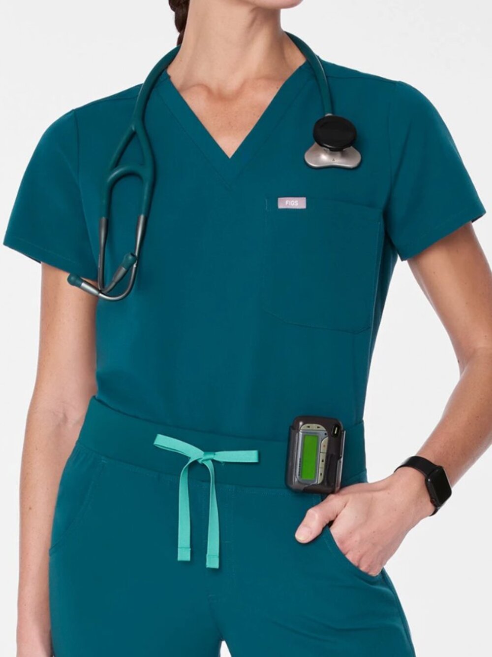FIGS Catarina One-Pocket Scrub Top Caribbean Blue XS